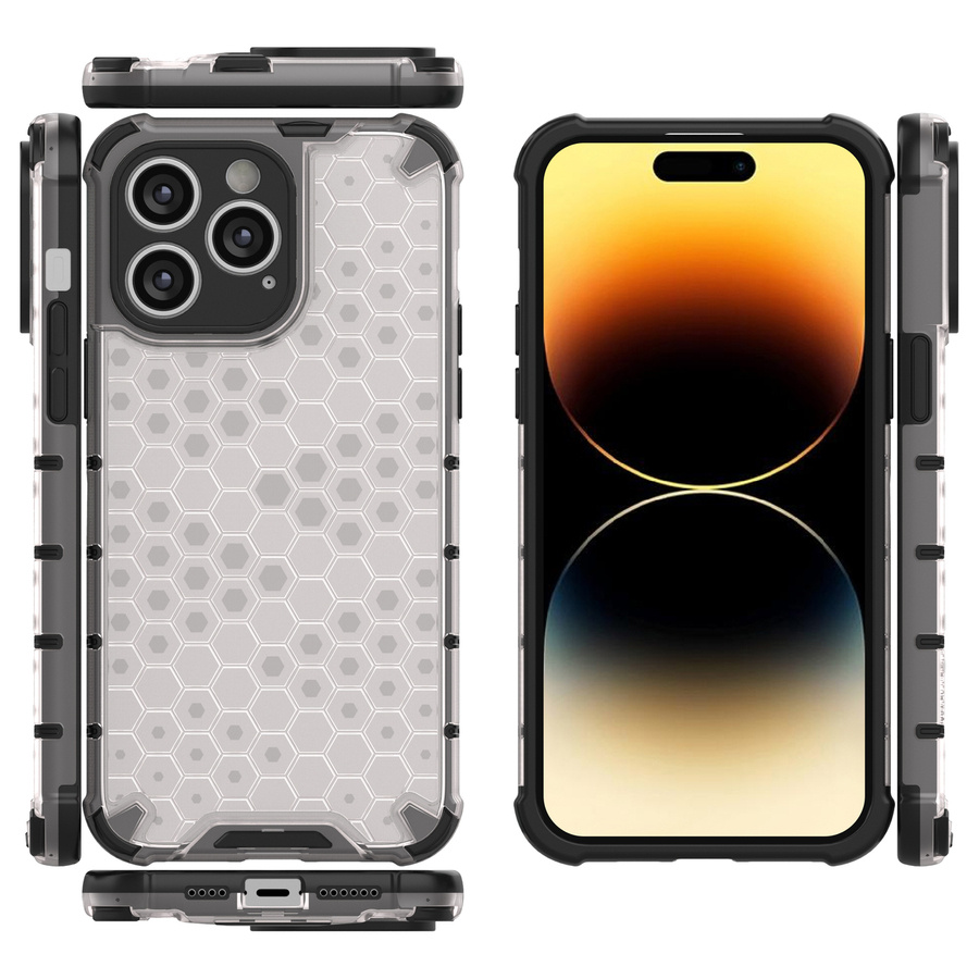 HONEYCOMB CASE FOR IPHONE 14 PRO ARMORED HYBRID COVER BLACK