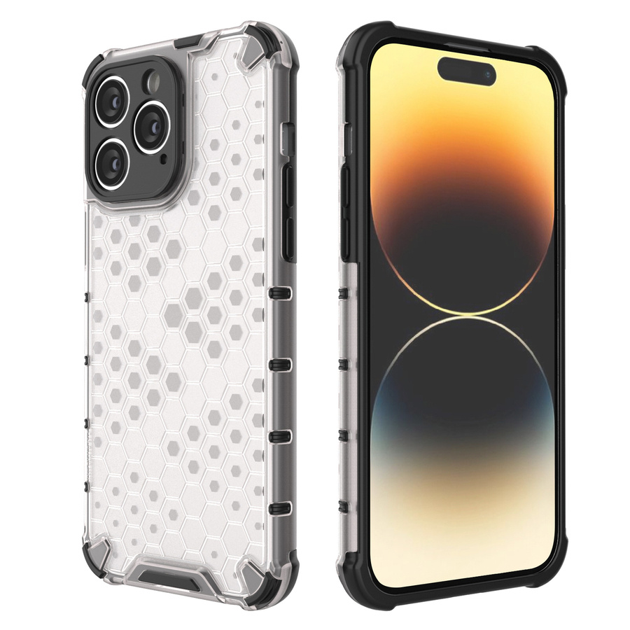 HONEYCOMB CASE FOR IPHONE 14 PRO ARMORED HYBRID COVER TRANSPARENT