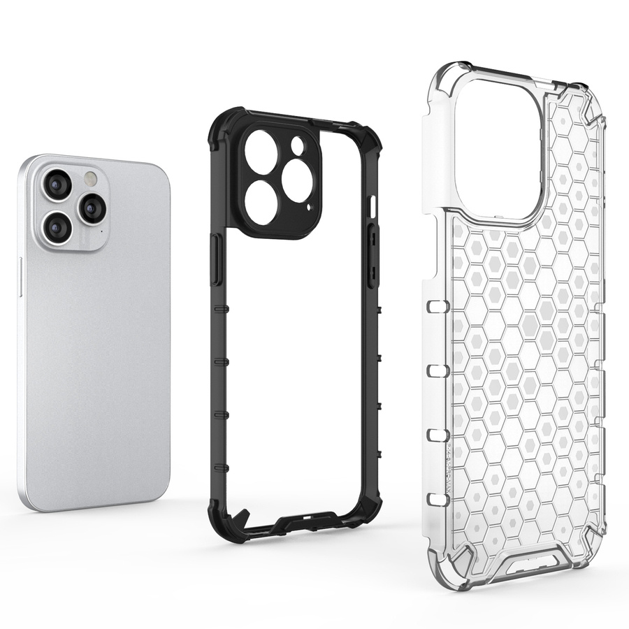 HONEYCOMB CASE FOR IPHONE 14 PRO ARMORED HYBRID COVER TRANSPARENT