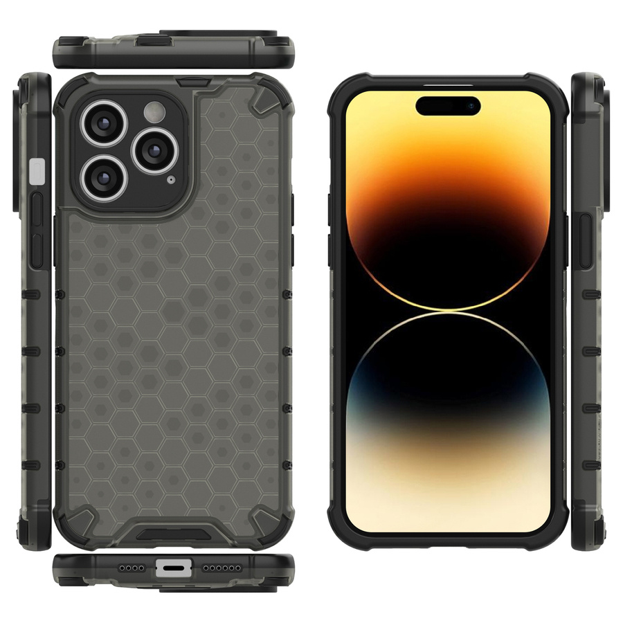 HONEYCOMB CASE FOR IPHONE 14 PRO MAX ARMORED HYBRID COVER BLACK