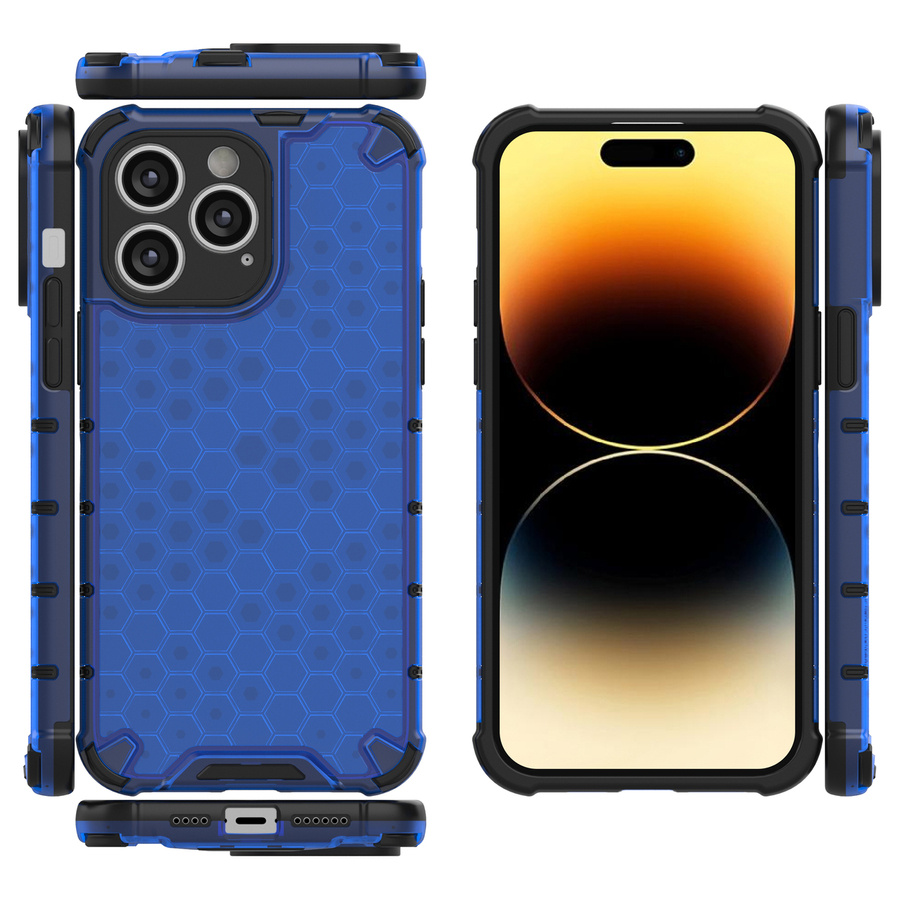 HONEYCOMB CASE FOR IPHONE 14 PRO MAX ARMORED HYBRID COVER BLUE