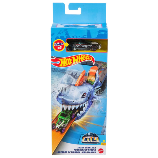 HOT WHEELS SHARK SET LAUNCH + VEHICLE 10X28CM BLUE