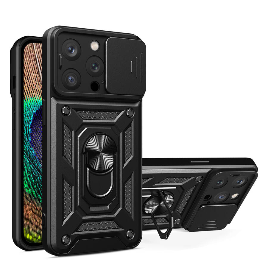 HYBRID ARMOR CAMSHIELD CASE FOR IPHONE 14 PRO MAX ARMORED CASE WITH CAMERA COVER BLACK