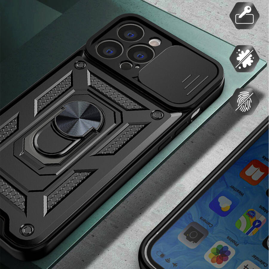 HYBRID ARMOR CAMSHIELD CASE FOR IPHONE 14 PRO MAX ARMORED CASE WITH CAMERA COVER BLACK