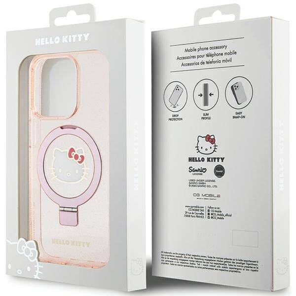 Hello Kitty HKHMP15LHRSGEP iPhone 15 Pro 6.1" różowy/pink hardcase Ring Stand Glitter Electrop Logo MagSafe