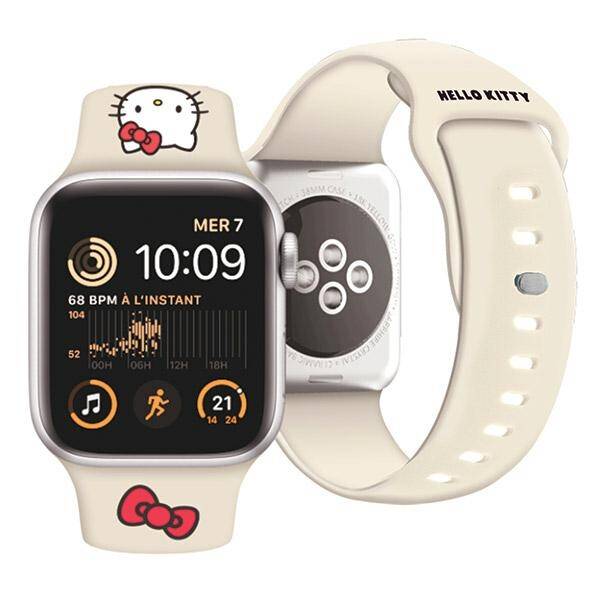 Hello Kitty Pasek HKAWMSCHBLE Apple Watch 38/40/41mm beżowy/beige strap Silicone Kitty Head