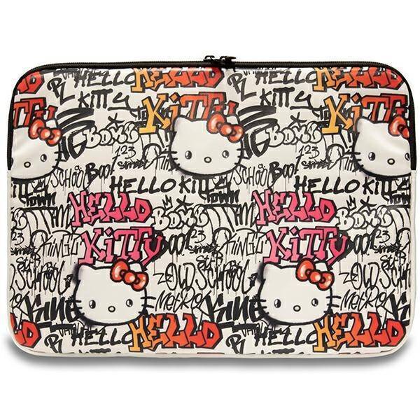 Hello Kitty Sleeve HKCSZPDGPTE 14" beżowy/beige Zip PU Tags Graffiti