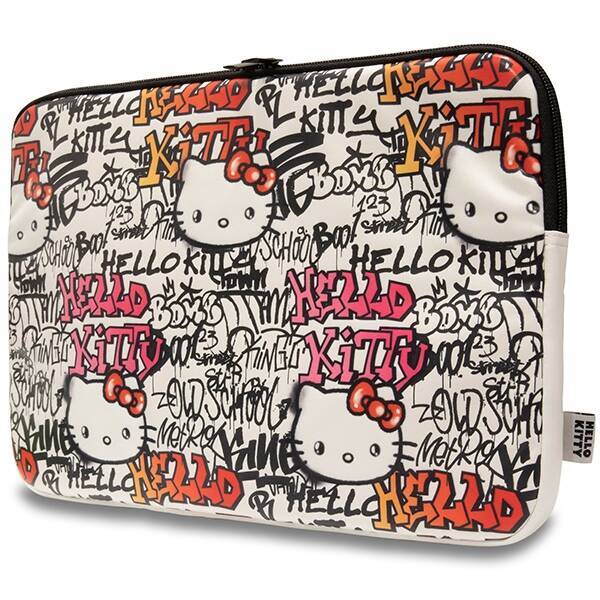 Hello Kitty Sleeve HKCSZPDGPTE 14" beżowy/beige Zip PU Tags Graffiti