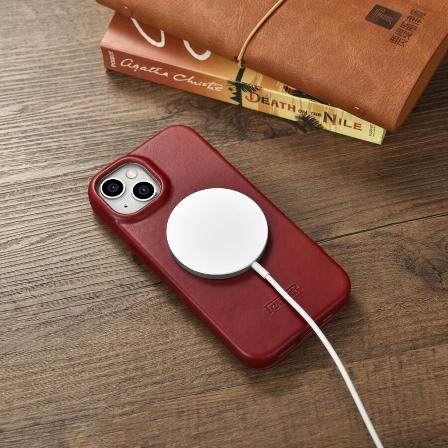 ICARER CE OIL WAX PREMIUM LEATHER FOLIO CASE IPHONE 14 MAGNETIC FLIP CASE MAGSAFE RED (AKI14220705-RD)