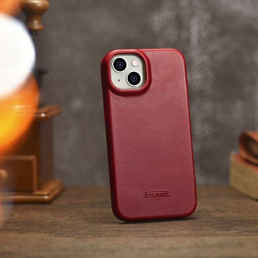 ICARER CE OIL WAX PREMIUM LEATHER FOLIO CASE IPHONE 14 MAGNETIC FLIP CASE MAGSAFE RED (AKI14220705-RD)