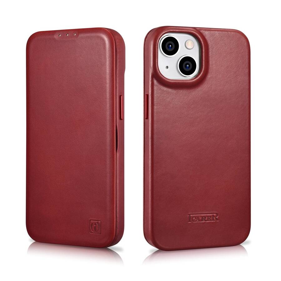 ICARER CE OIL WAX PREMIUM LEATHER FOLIO CASE IPHONE 14 MAGNETIC FLIP CASE MAGSAFE RED (AKI14220705-RD)