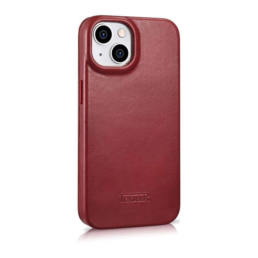 ICARER CE OIL WAX PREMIUM LEATHER FOLIO CASE IPHONE 14 MAGNETIC FLIP CASE MAGSAFE RED (AKI14220705-RD)