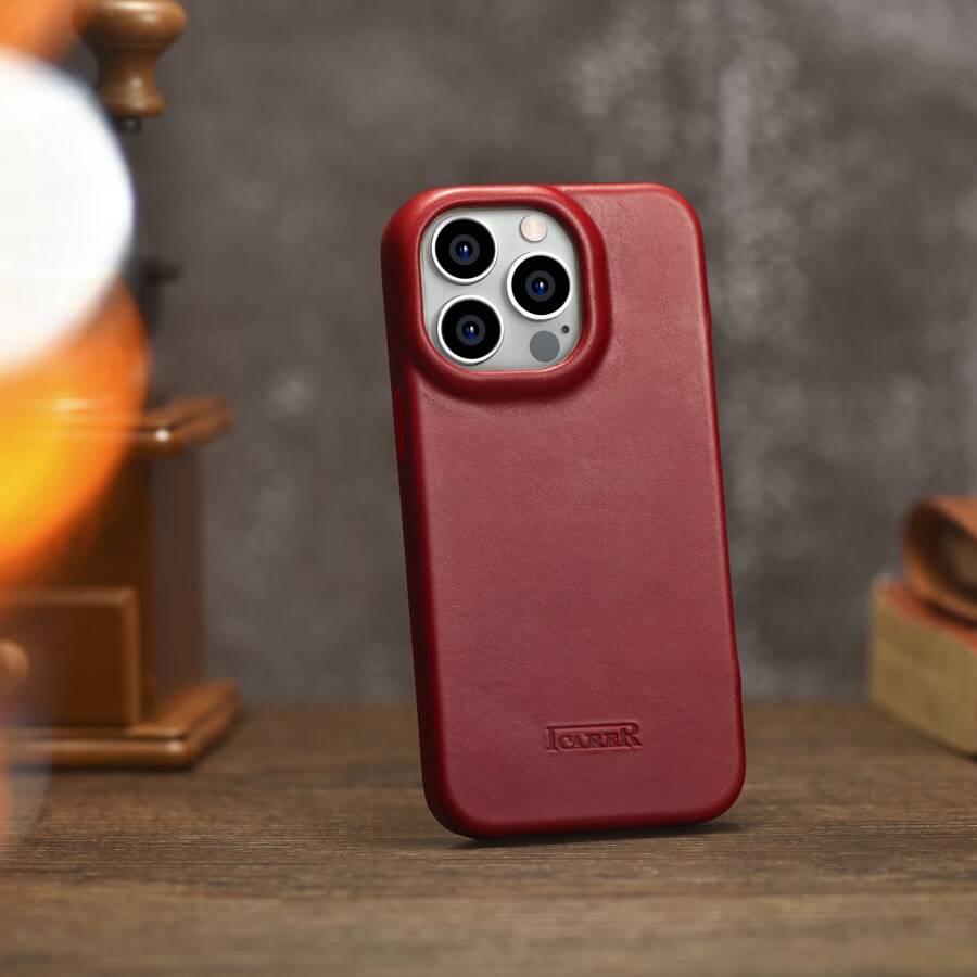 ICARER CE OIL WAX PREMIUM LEATHER FOLIO CASE LEATHER CASE IPHONE 14 PRO MAGNETIC FLIP MAGSAFE RED (AKI14220706-RD)