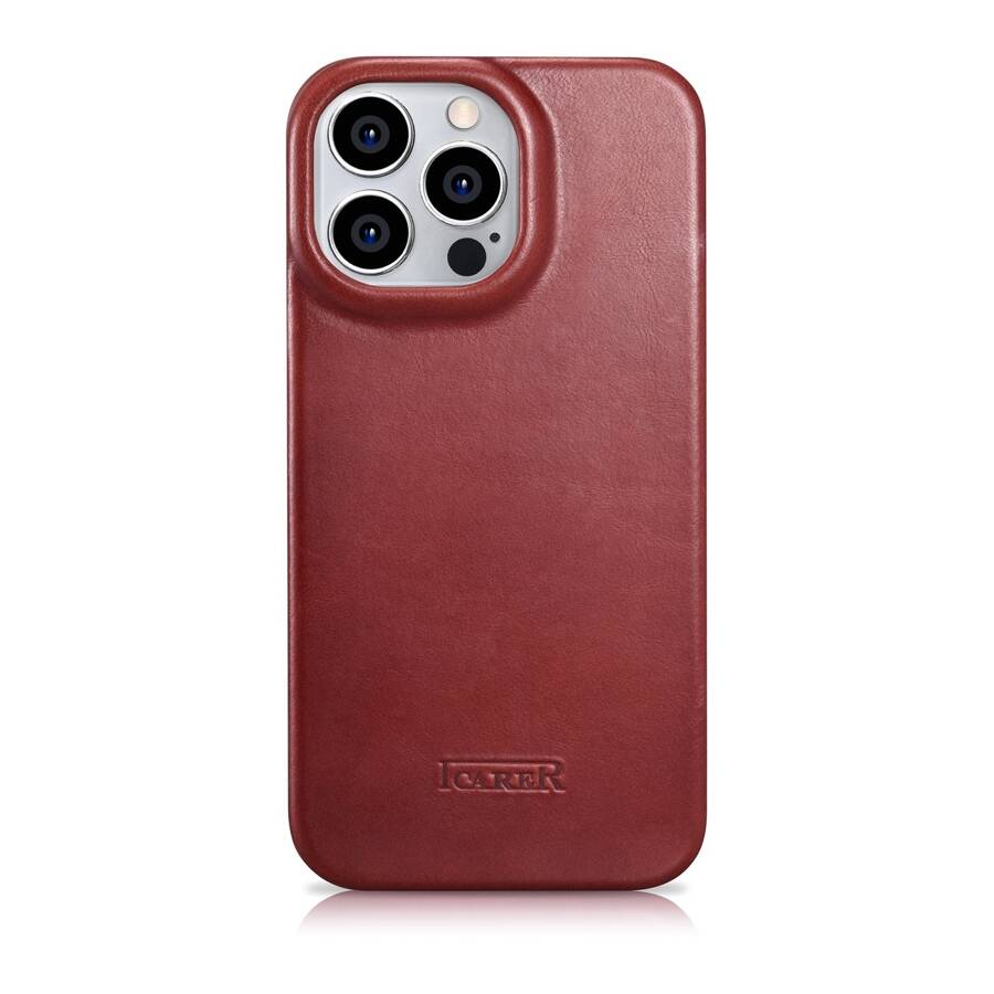 ICARER CE OIL WAX PREMIUM LEATHER FOLIO CASE LEATHER CASE IPHONE 14 PRO MAGNETIC FLIP MAGSAFE RED (AKI14220706-RD)