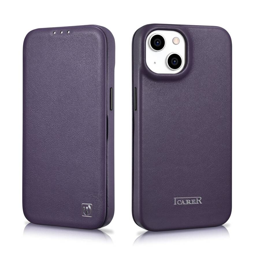 ICARER CE PREMIUM LEATHER FOLIO CASE IPHONE 14 MAGNETIC FLIP LEATHER FOLIO CASE MAGSAFE DARK PURPLE (WMI14220713-DP)