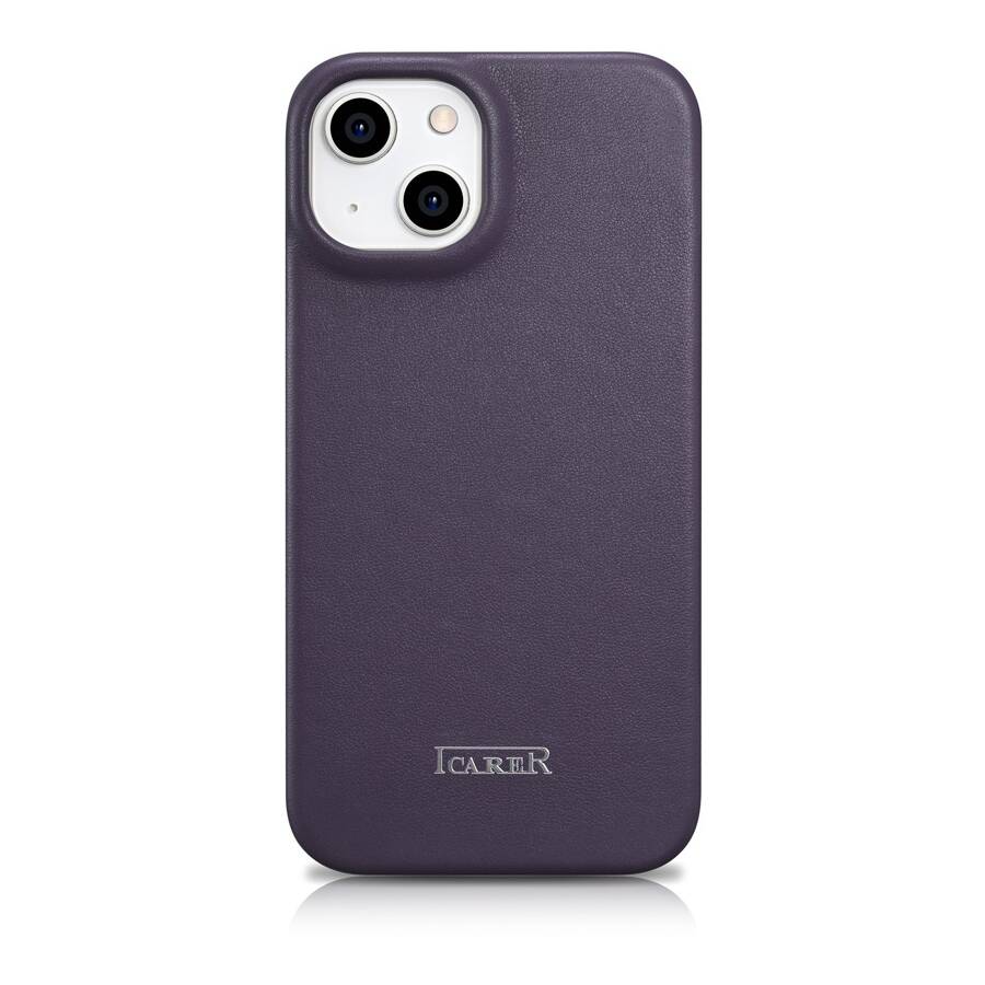 ICARER CE PREMIUM LEATHER FOLIO CASE IPHONE 14 MAGNETIC FLIP LEATHER FOLIO CASE MAGSAFE DARK PURPLE (WMI14220713-DP)