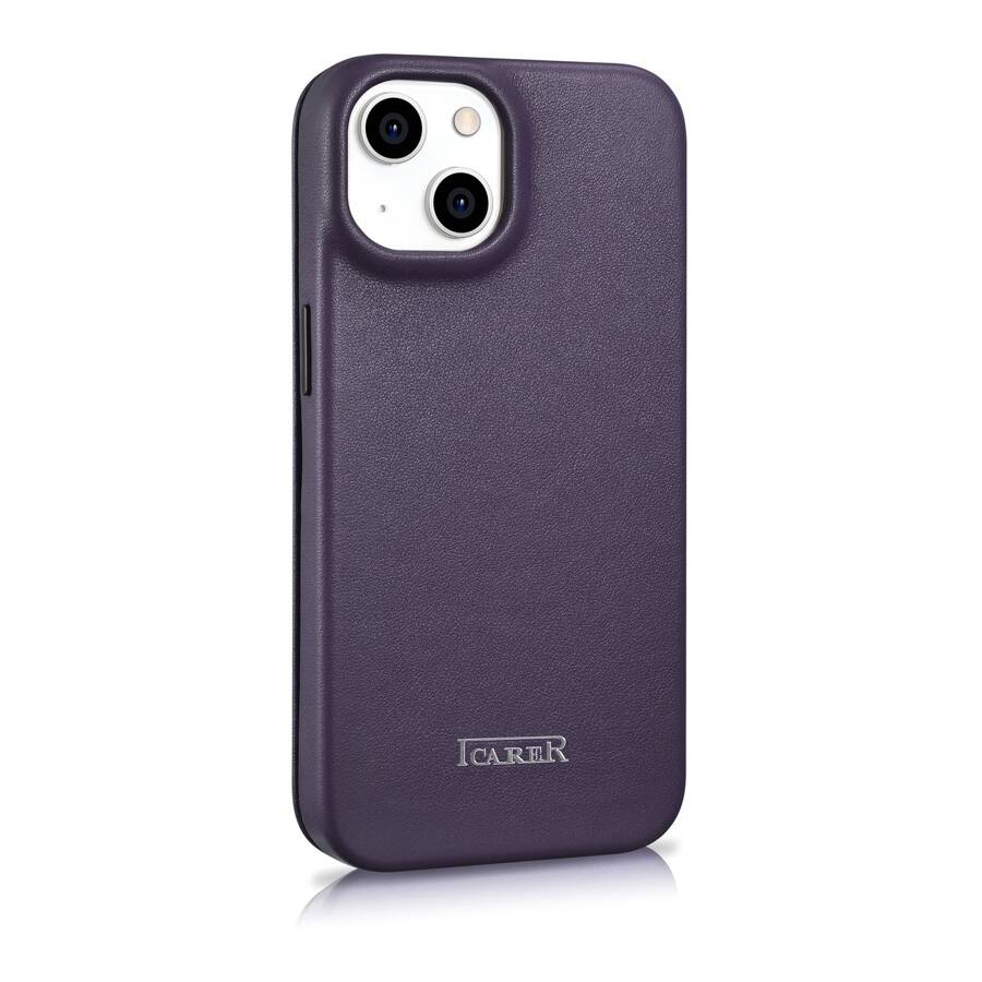 ICARER CE PREMIUM LEATHER FOLIO CASE IPHONE 14 MAGNETIC FLIP LEATHER FOLIO CASE MAGSAFE DARK PURPLE (WMI14220713-DP)