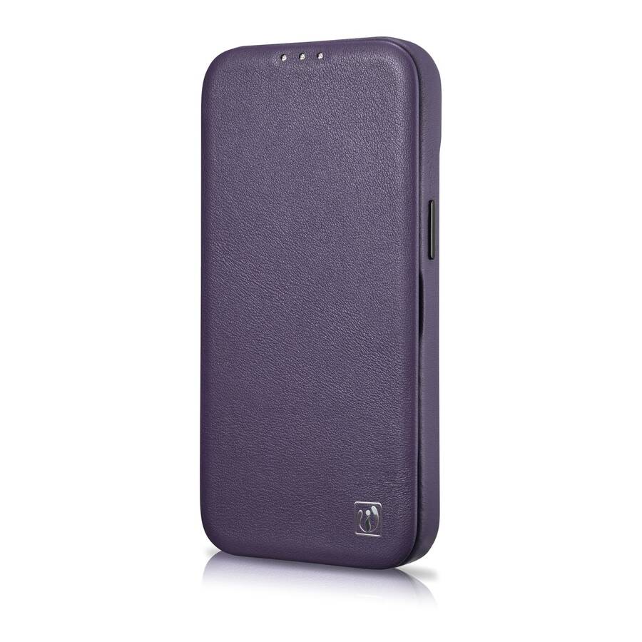 ICARER CE PREMIUM LEATHER FOLIO CASE IPHONE 14 MAGNETIC FLIP LEATHER FOLIO CASE MAGSAFE DARK PURPLE (WMI14220713-DP)