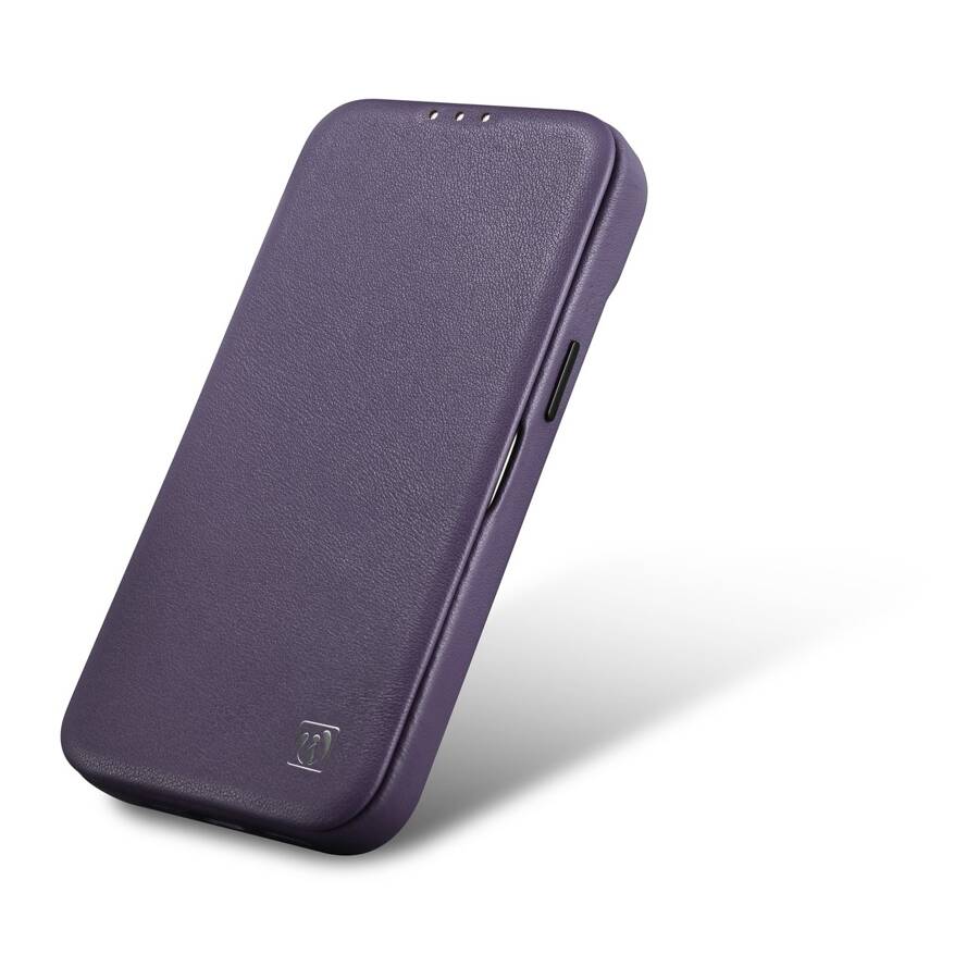 ICARER CE PREMIUM LEATHER FOLIO CASE IPHONE 14 MAGNETIC FLIP LEATHER FOLIO CASE MAGSAFE DARK PURPLE (WMI14220713-DP)