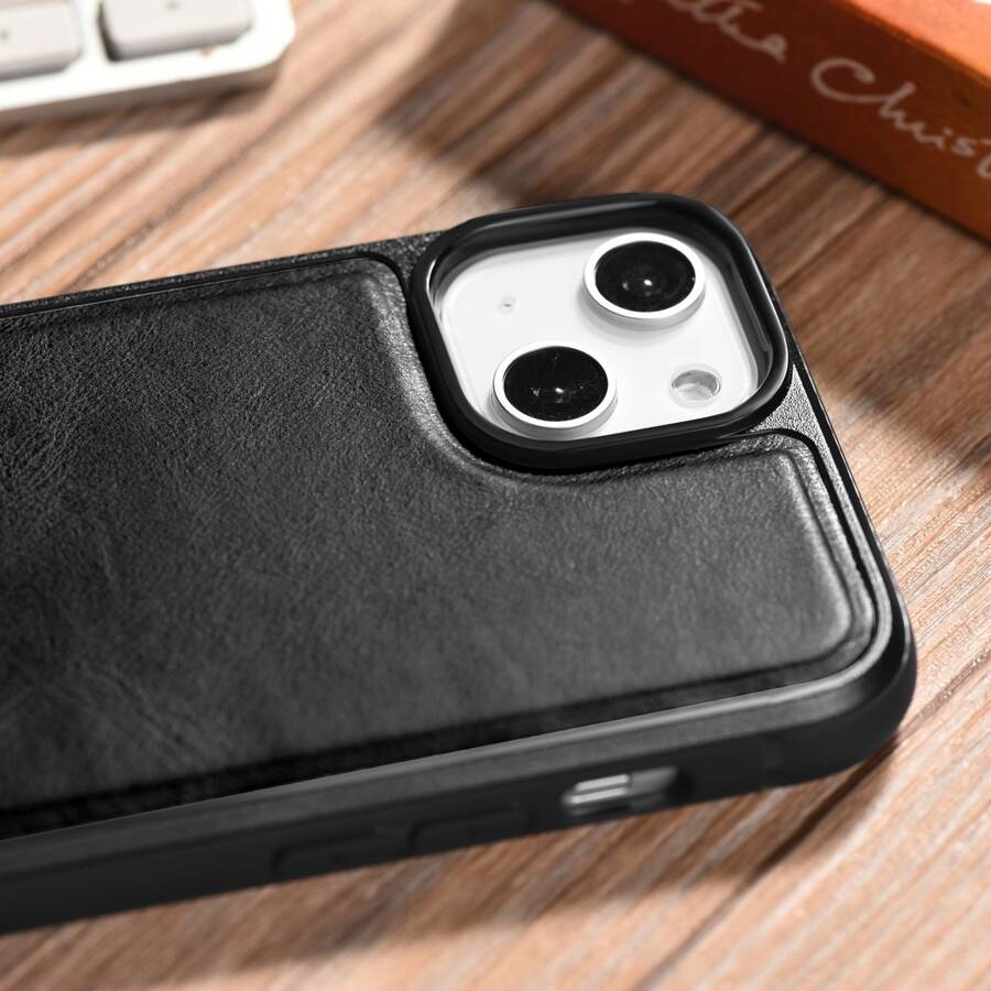 ICARER LEATHER OIL WAX GENUINE LEATHER CASE FOR IPHONE 14 (MAGSAFE COMPATIBLE) BLACK (WMI14220717-BK)
