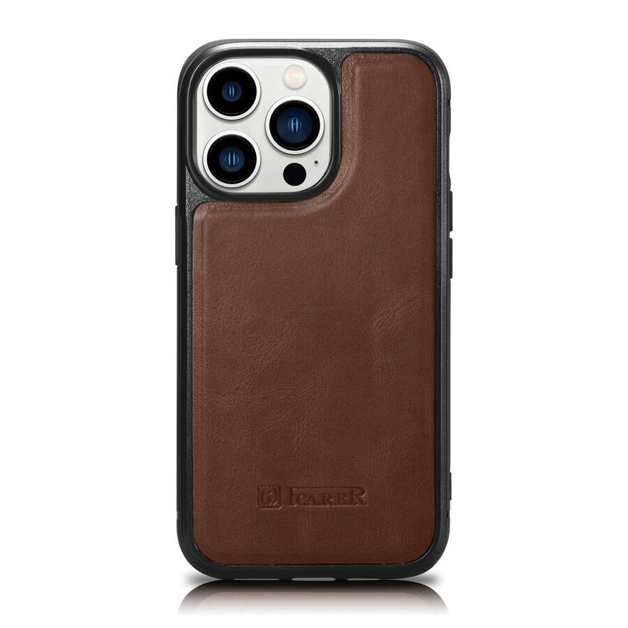 ICARER LEATHER OIL WAX GENUINE LEATHER CASE FOR IPHONE 14 PRO (MAGSAFE COMPATIBLE) BROWN (WMI14220718-BN)