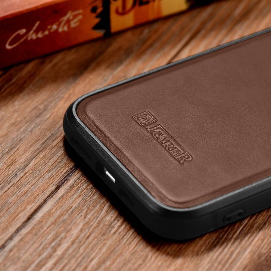 ICARER LEATHER OIL WAX GENUINE LEATHER CASE FOR IPHONE 14 PRO (MAGSAFE COMPATIBLE) BROWN (WMI14220718-BN)