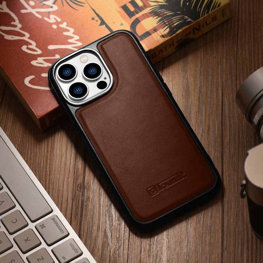 ICARER LEATHER OIL WAX GENUINE LEATHER CASE FOR IPHONE 14 PRO (MAGSAFE COMPATIBLE) BROWN (WMI14220718-BN)