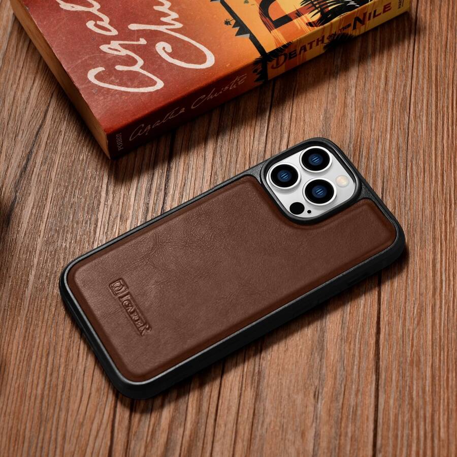 ICARER LEATHER OIL WAX GENUINE LEATHER CASE FOR IPHONE 14 PRO (MAGSAFE COMPATIBLE) BROWN (WMI14220718-BN)