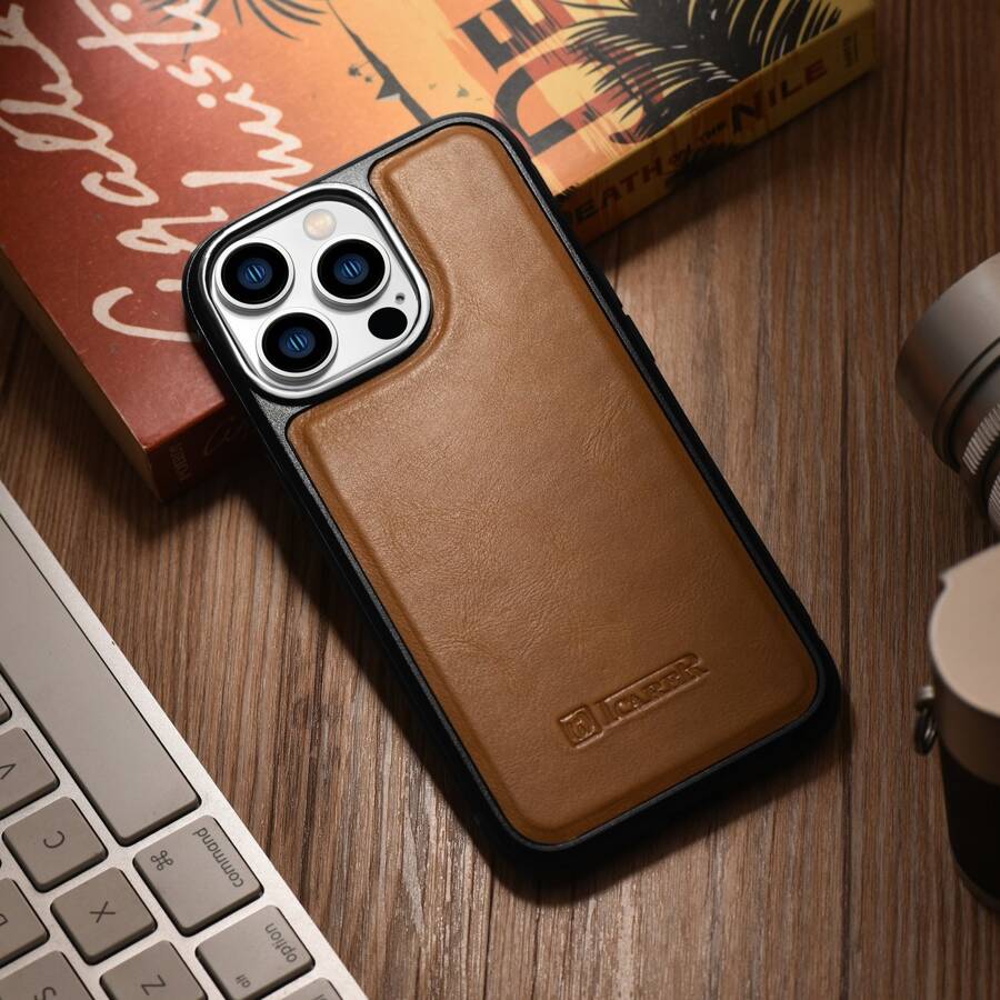 ICARER LEATHER OIL WAX GENUINE LEATHER CASE FOR IPHONE 14 PRO (MAGSAFE COMPATIBLE) BROWN (WMI14220718-TN)