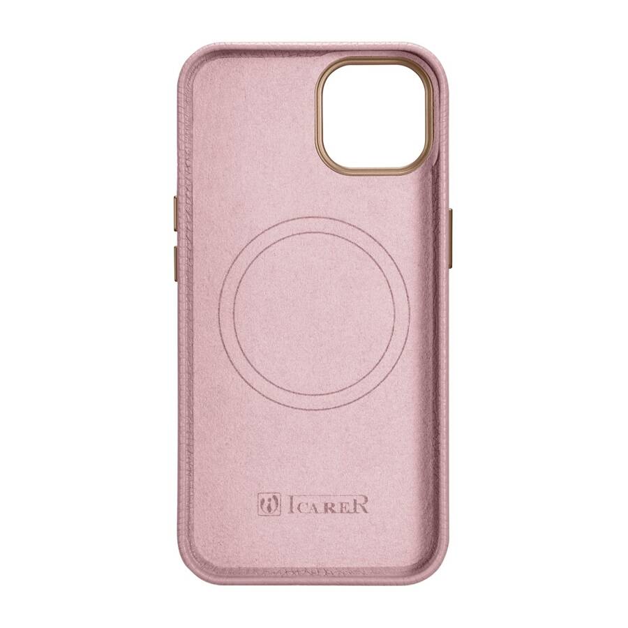 ICARER LITCHI PREMIUM LEATHER CASE IPHONE 14 MAGNETIC LEATHER CASE WITH MAGSAFE PINK (WMI14220709-PK)