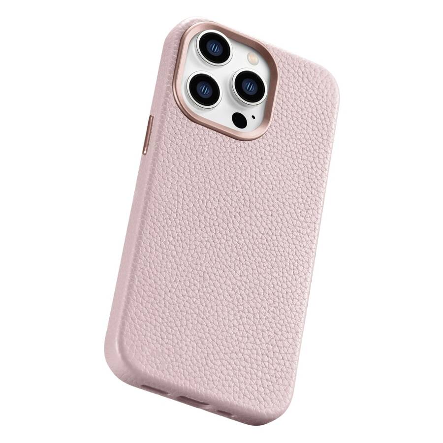 ICARER LITCHI PREMIUM LEATHER CASE IPHONE 14 PRO MAGNETIC LEATHER CASE WITH MAGSAFE PINK (WMI14220710-PK)