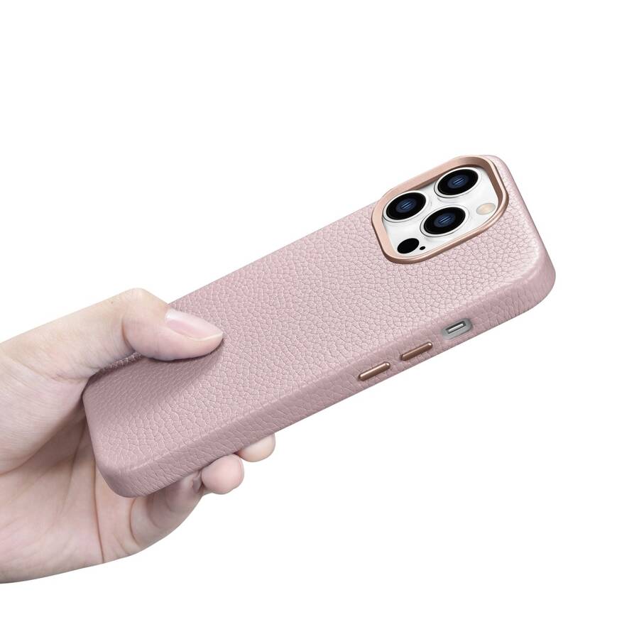 ICARER LITCHI PREMIUM LEATHER CASE IPHONE 14 PRO MAGNETIC LEATHER CASE WITH MAGSAFE PINK (WMI14220710-PK)