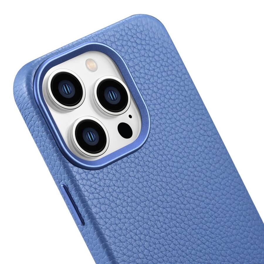 ICARER LITCHI PREMIUM LEATHER CASE IPHONE 14 PRO MAX MAGNETIC LEATHER CASE WITH MAGSAFE LIGHT BLUE (WMI14220712-LB)