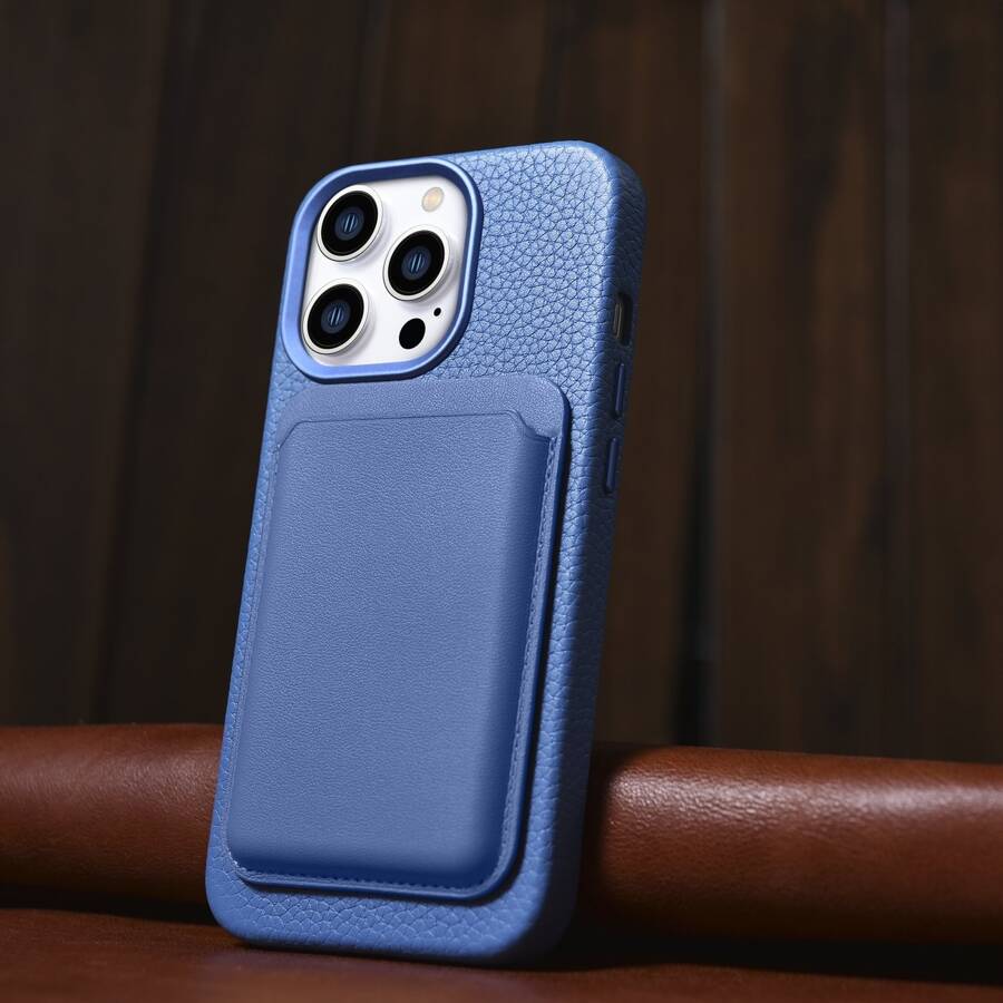 ICARER LITCHI PREMIUM LEATHER CASE IPHONE 14 PRO MAX MAGNETIC LEATHER CASE WITH MAGSAFE LIGHT BLUE (WMI14220712-LB)