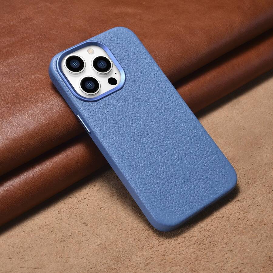 ICARER LITCHI PREMIUM LEATHER CASE IPHONE 14 PRO MAX MAGNETIC LEATHER CASE WITH MAGSAFE LIGHT BLUE (WMI14220712-LB)