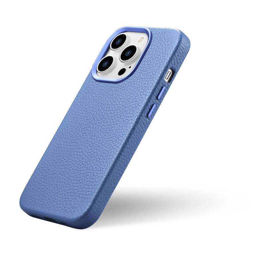 ICARER LITCHI PREMIUM LEATHER CASE IPHONE 14 PRO MAX MAGNETIC LEATHER CASE WITH MAGSAFE LIGHT BLUE (WMI14220712-LB)