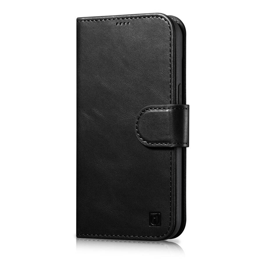 ICARER OIL WAX WALLET CASE 2IN1 COVER IPHONE 14 PRO LEATHER FLIP COVER ANTI-RFID BLACK (WMI14220722-BK)