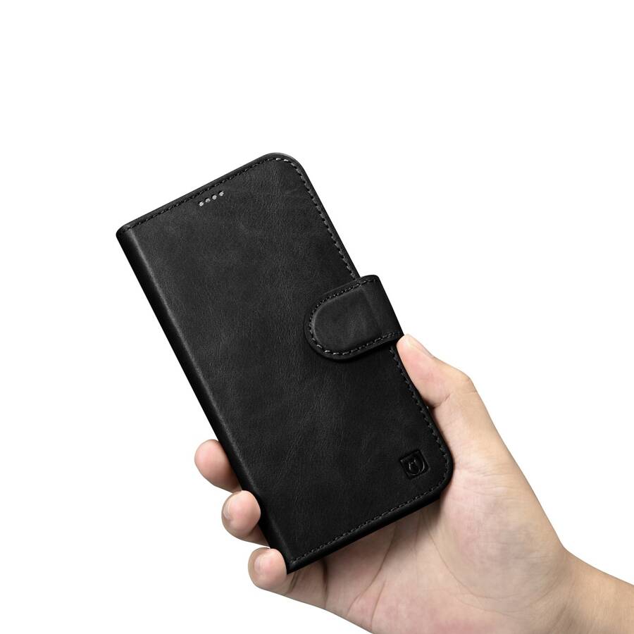 ICARER OIL WAX WALLET CASE 2IN1 COVER IPHONE 14 PRO LEATHER FLIP COVER ANTI-RFID BLACK (WMI14220722-BK)