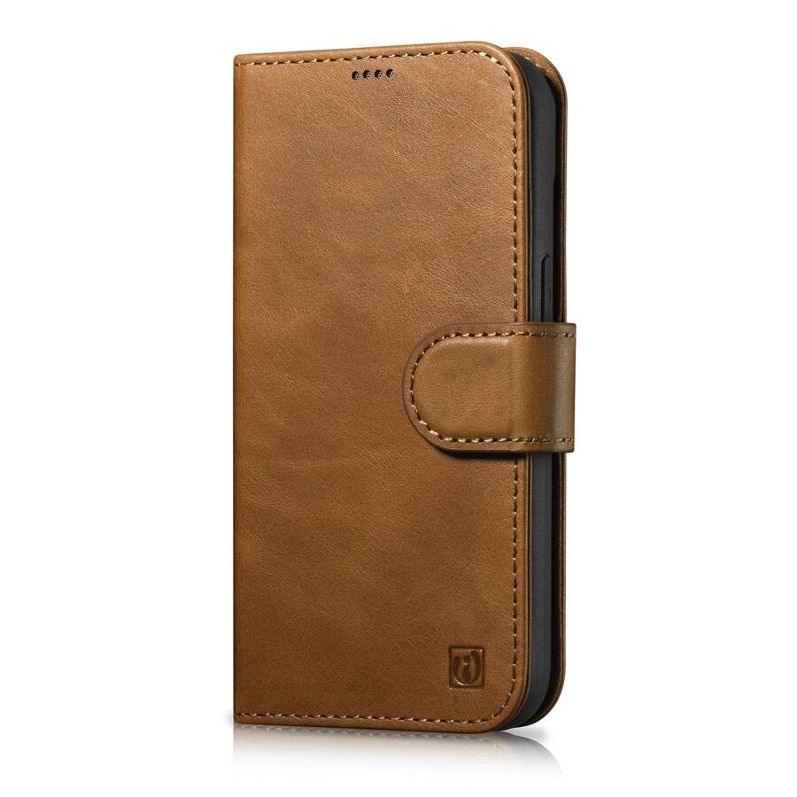 ICARER OIL WAX WALLET CASE 2IN1 COVER IPHONE 14 PRO MAX LEATHER FLIP COVER ANTI-RFID BROWN (WMI14220724-TN)