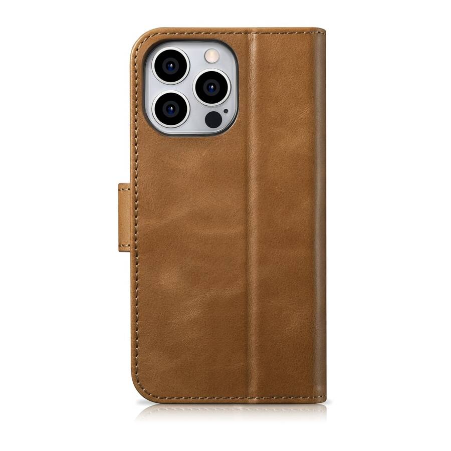 ICARER OIL WAX WALLET CASE 2IN1 COVER IPHONE 14 PRO MAX LEATHER FLIP COVER ANTI-RFID BROWN (WMI14220724-TN)