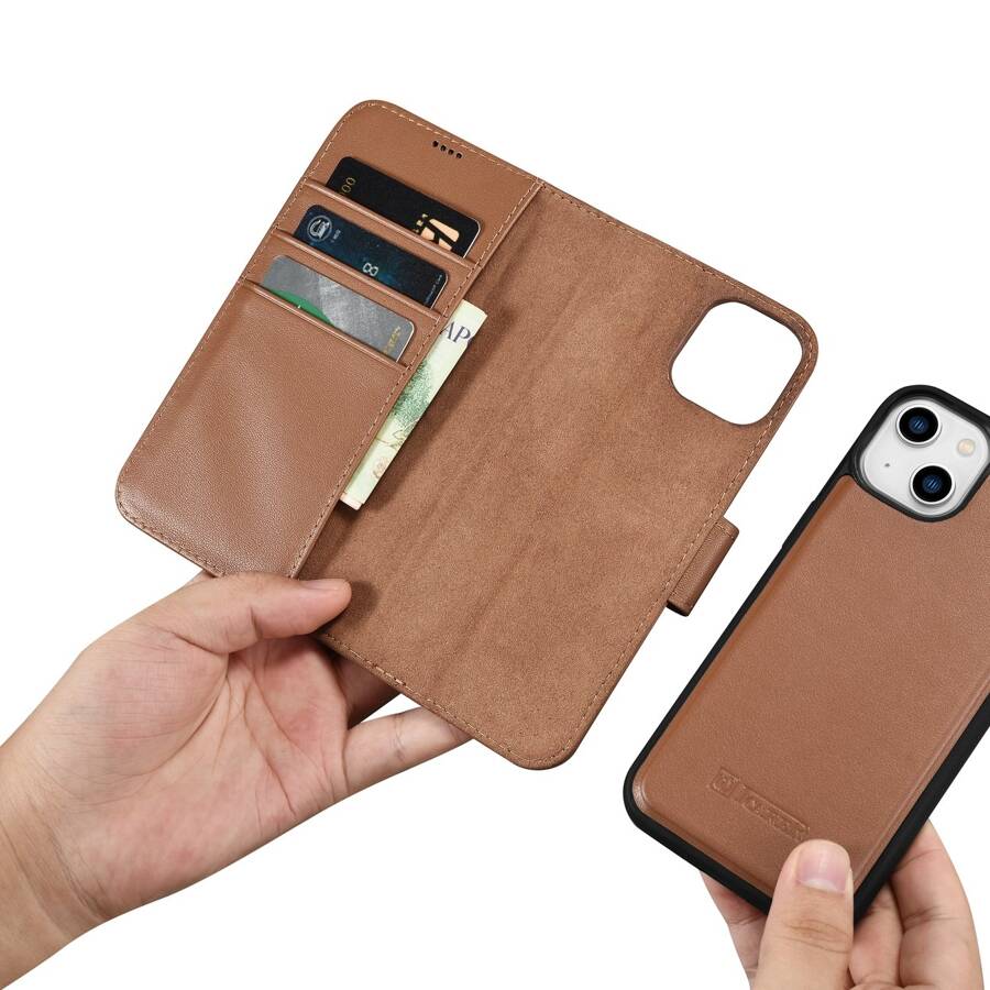 ICARER WALLET CASE 2IN1 CASE IPHONE 14 LEATHER COVER WITH FLAP ANTI-RFID BROWN (WMI14220725-BN)
