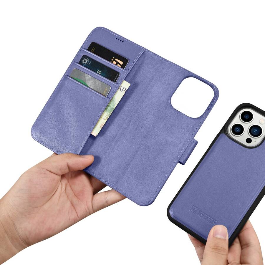 ICARER WALLET CASE 2IN1 COVER IPHONE 14 PRO ANTI-RFID LEATHER FLIP CASE LIGHT PURPLE (WMI14220726-LP)