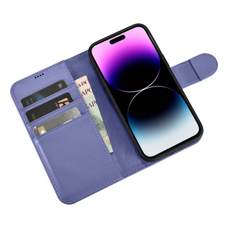 ICARER WALLET CASE 2IN1 COVER IPHONE 14 PRO ANTI-RFID LEATHER FLIP CASE LIGHT PURPLE (WMI14220726-LP)