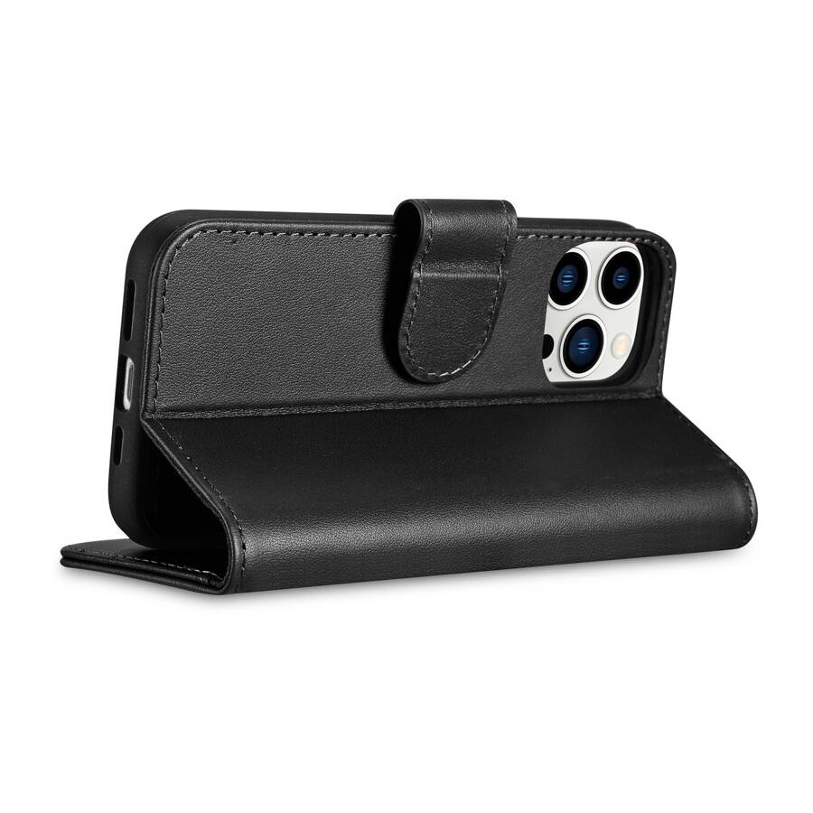 ICARER WALLET CASE 2IN1 COVER IPHONE 14 PRO LEATHER FLIP COVER ANTI-RFID BLACK (WMI14220726-BK)