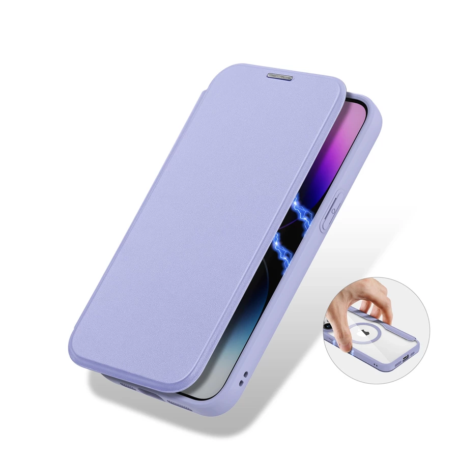 IPHONE 15 PRO MAX MAGNETIC MAGSAFE FLIP CASE DUX DUCIS SKIN X PRO - PURPLE