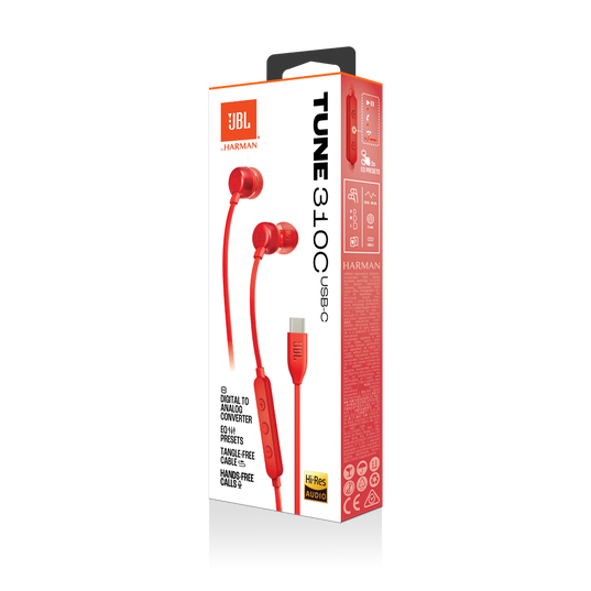 JBL Tune 310C Red Wired Headphones