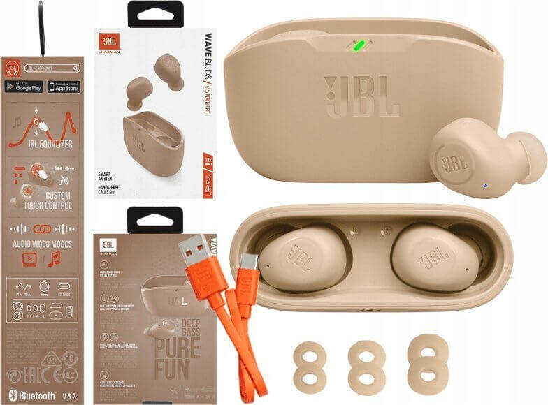 JBL Wave Buds Beige wireless headphones