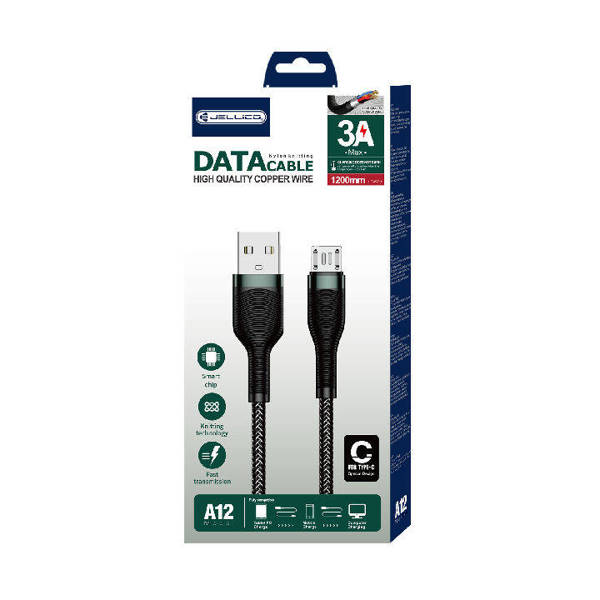 JELLICO USB CABLE - A12 3A MICRO USB 1.2M BLACK