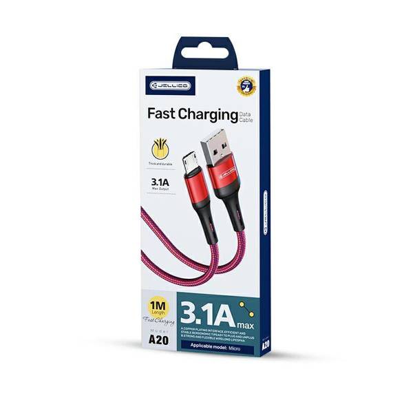 JELLICO USB CABLE - A20 3.1A MICRO USB 1M RED
