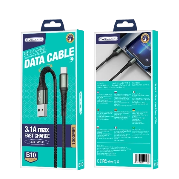 JELLICO cable B10 USB-C 3.1A 1M Black